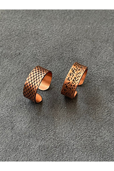 Rupen Kraft خاتم من النحاس النقي مصنوع يدويًا، قطعتان، خاتم من النحاس النقي ق...