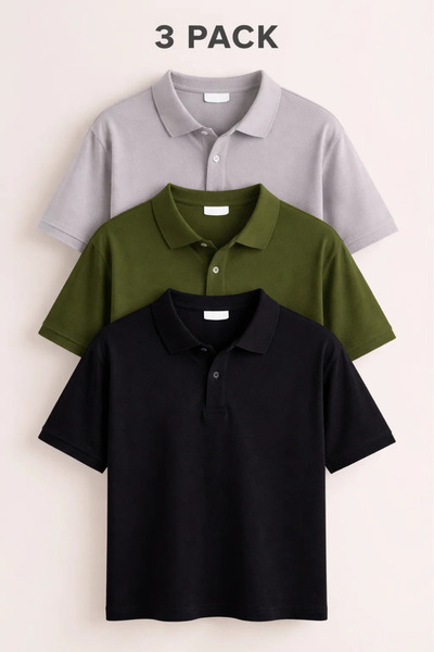 COMBİNE MİCHAİL Ανδρικό κοντομάνικο μπλουζάκι Basic 3 τεμαχίων με λαιμόκοψη πόλο