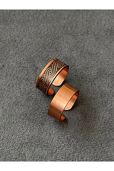 Rupen Kraft خاتم من النحاس النقي مصنوع يدويًا، قطعتان، خاتم من النحاس النقي ق...