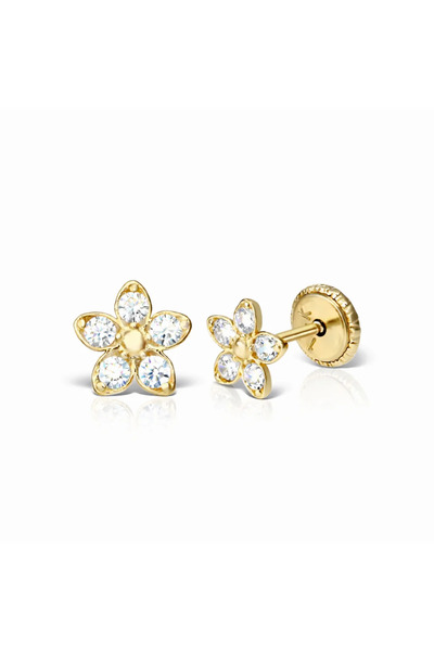 MOSV Small Gold Earrings with Diamonds, Safety Closure