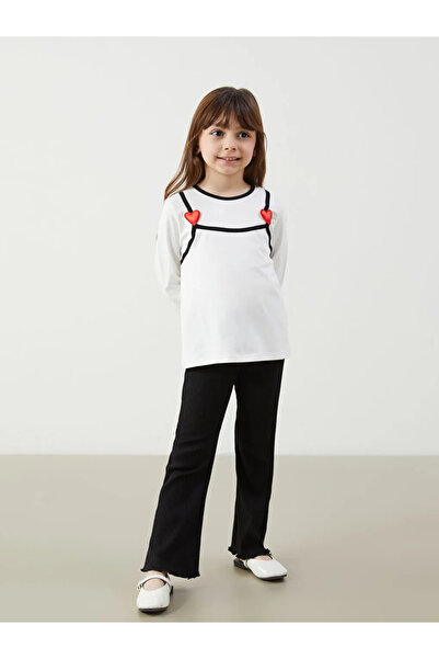 LC Waikiki LCW Kids Екру велосипедна блуза с принт на врата и чорапогащи за м...