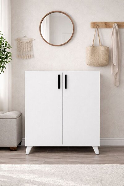 MODENZA %100 MDF Ayakkabılık 2 Kapaklı 4 Raflı Çok Amaçlı Dolap Beyaz