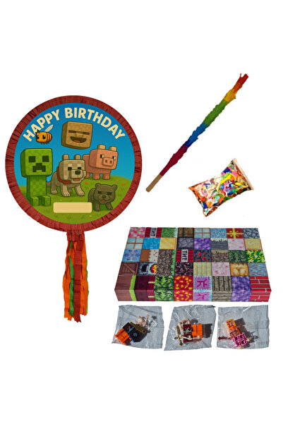 PinaStar Minecraft New World Пиньята с 40 магнитни кубчета и 3 фигурки, Пинас...