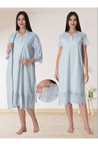 Effortt Dvina Maternity Dressing Gown and Nightgown Set - Set of 2 - Blue