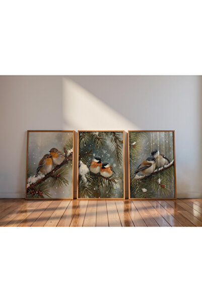 Tuba Decor Set de pictură pentru sufragerie cu rame din lemn, 3 piese, cu vra...