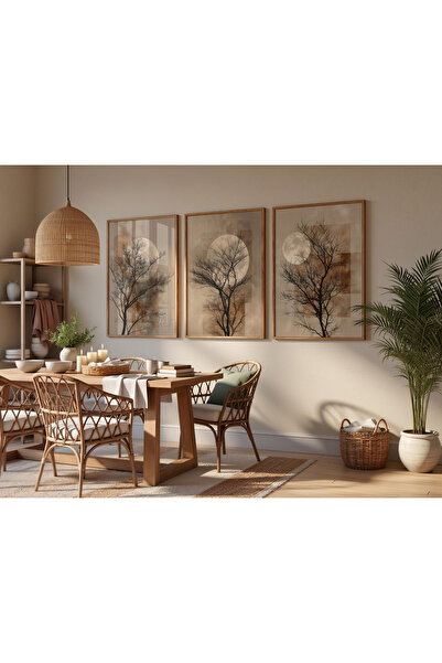 Tuba Decor 3 Piece Wooden Framed Living Room Hall Table Set Autumn and Branches