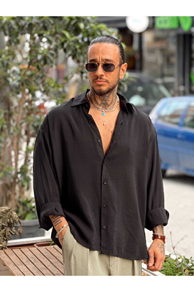 manch collection Oversize Basic Modal Gömlek Siyah