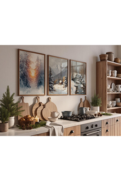 Tuba Decor Set de picturi pentru sufragerie cu rame din lemn, 3 piese, munți ...