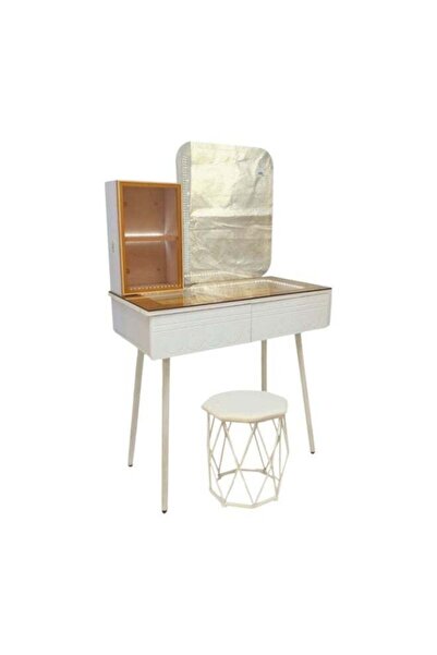 AZOZ MERCHLY طاولة تزيين بيضاء للأطفال مع مرايا مضيئة + كرسي 80×134 سم