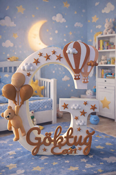 Elhara Design Kişiye özel İsim Harf dekor Ayıcıklı balon ,Bulut ,Yıldız ve Balon