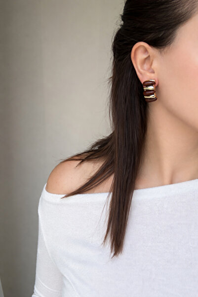 YENGEÇ Oval Drop Model Earrings Brown