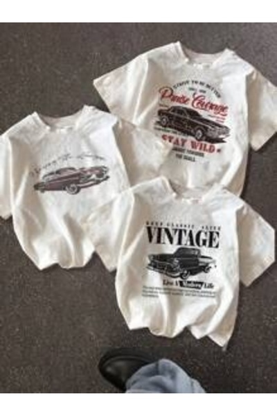gencerco 3 Τεμάχια Μπλουζάκια Οχήματος με τύπωμα Premium oversized