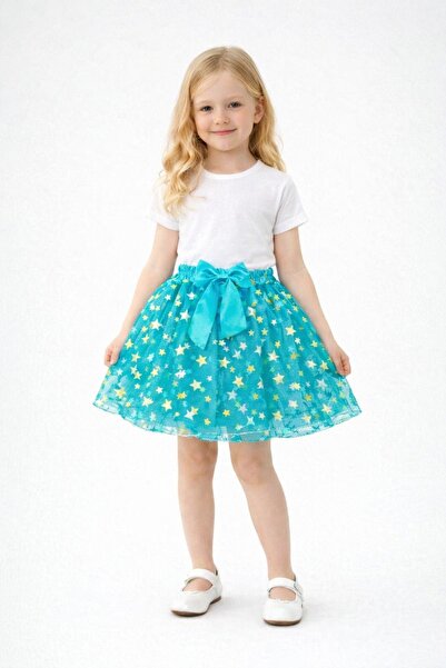 Nacar Kız Çocuk Yıldız Desenli Tütü Etek 23 Nisan 29 Ekim Gösteri Kıyafeti