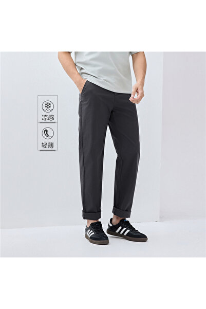 Giordano بنطلون رجالي متوسط ​​الارتفاع بقصة عادية من قماش التويل المطاطي