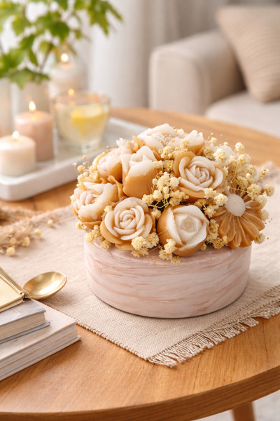 Bead Dekoratif Mum Gül Aranjmanı Large – El Yapımı Çiçek Tasarım, Masa & Ev D...