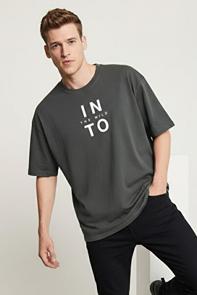 COMBİNE MİCHAİL Ανδρικό μπλουζάκι Into The WILD με τύπωμα Loose Smoked T-Shirt