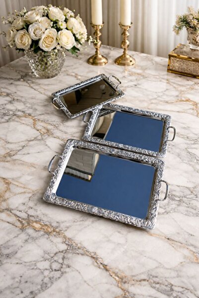 bakraj Luxury 3-piece stainless steel serving tray