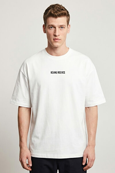 COMBİNE MİCHAİL Men's Reeves Summer Printed Loose Ecru T-Shirt