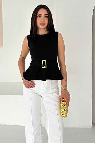 Noa&Noa Belt Detail Peplum Blouse – Black Chic