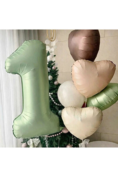 Partifabrik Sage Green 1 Year Old 5 Piece Foil Balloon Set