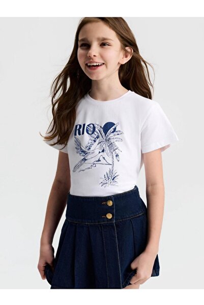 NK Kız Çocuk "RIO" Baskılı Tişört ve Denim Şort Etek Takımı