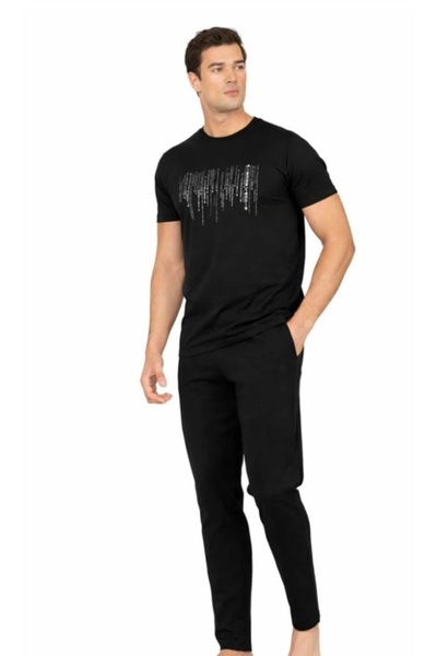 Pierre Cardin Men's Short Sleeve Crew Neck Combed Cotton Pajama Set