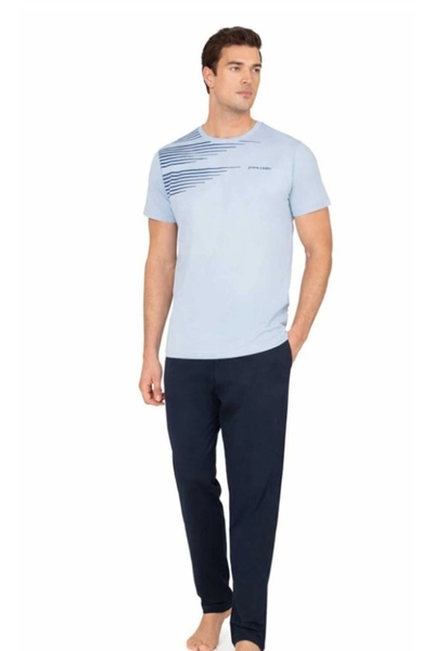 Pierre Cardin Men's Short Sleeve Crew Neck Combed Cotton Pajama Set