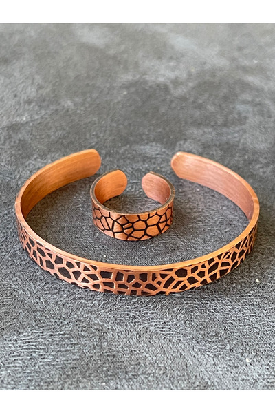 Rupen Kraft مجموعة خاتم وسوار نحاسي مصنوع يدويًا، قابل للتعديل، مصنوع من النحاس