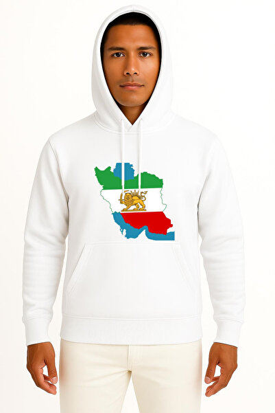 Bahriyeli Collection cu glugă Hanorac unisex cu hartă cu steagul Iranului B c...