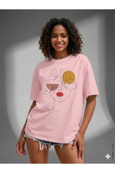 WOODROFFE Graphic Woman's Face Printed Oversized T-Shirt Loose