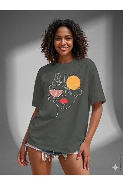 WOODROFFE Graphic Woman's Face Printed Oversized T-Shirt Loose