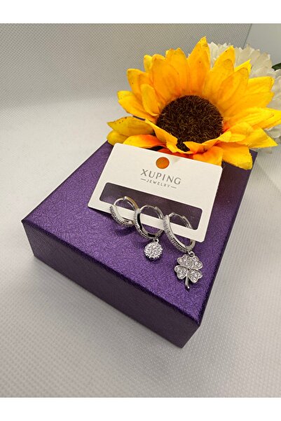 XUPING JEWELRY Xuping Zircon Stone Clover Hanging 3-Piece Steel Earrings