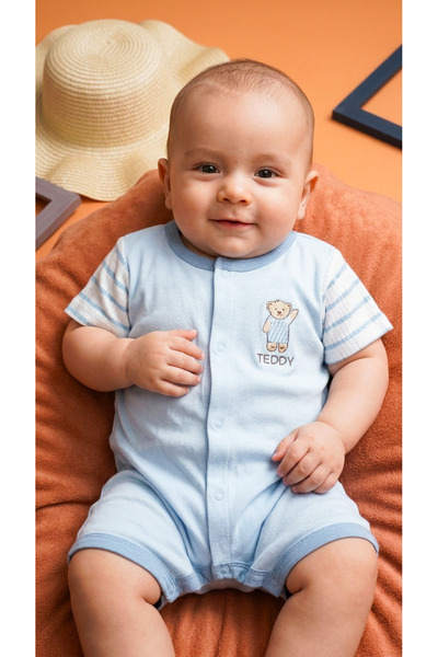 hendam طقم رومبير (تبانة) أطفال بنقشة "دب" وحواف زرقاء