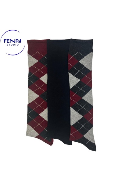 FENRA STUDIO 3-Piece Burgundy Anthracite Diamond Patterned and Plain Black Kn...