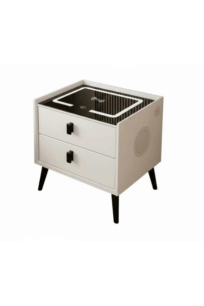 OEM Noptiera inteligenta cu incarcare wireless, lumini LED reglabile, difuzor...