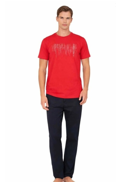 Pierre Cardin Men's Short Sleeve Crew Neck Combed Cotton Pajama Set