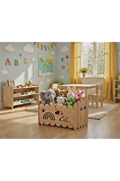 Ankebut Montessori Ahşap Oyuncak ve Kitap saklama Kutusu