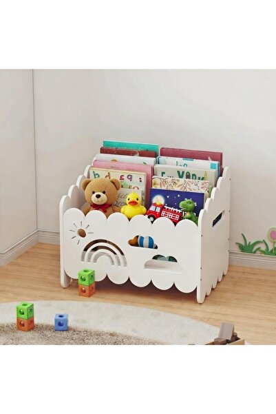 Ankebut Montessori Ahşap Oyuncak ve Kitap saklama Kutusu Beyaz