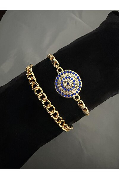 Madam Bikan Gold Color Double Evil Eye Chain Set Bracelet
