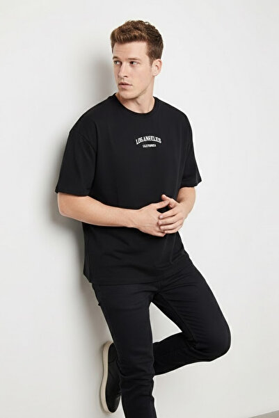 COMBİNE MİCHAİL Muška crna majica Los Angeles Text Štampano