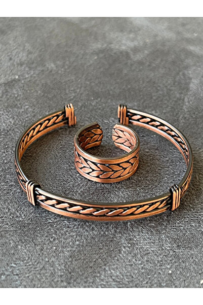 Rupen Kraft مجموعة خاتم وسوار نحاسي مصنوع يدويًا، قابل للتعديل، مصنوع من النحاس