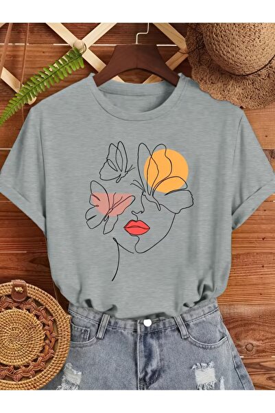 JENOLAN Tricou grafic pentru femei Face cu imprimeu supradimensionat Lejer