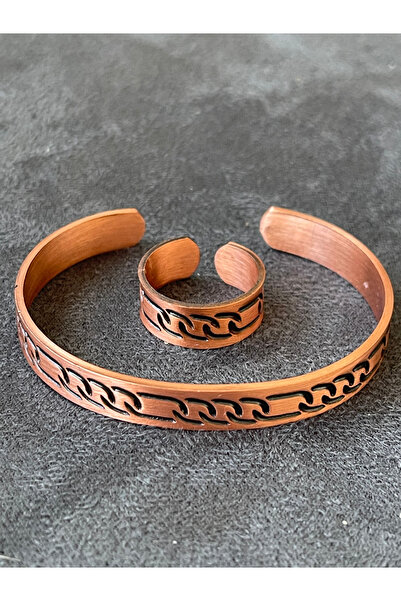 Rupen Kraft Handmade Copper Ring and Bracelet Combination Adjustable Size Cop...