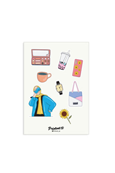 Printoot Modern Lifestyle Sticker Sheet Featuring Hijab Fashion Icons and Dai...