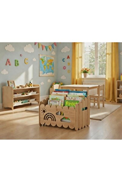 Ankebut Montessori Ahşap Oyuncak ve Kitap saklama Kutusu