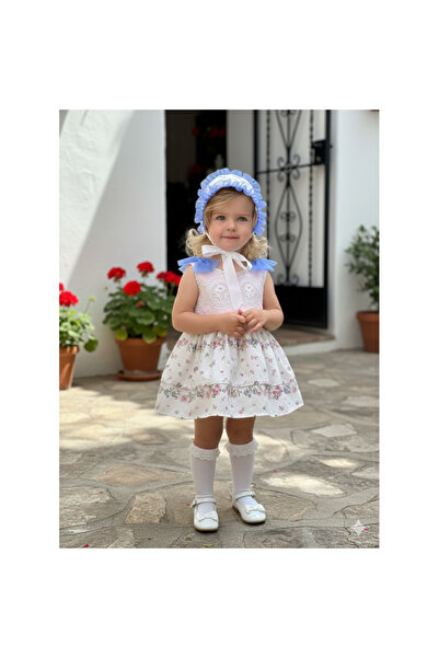 La reina petite طقم طفلة فستان مع قبعة – مورد وبتفاصيل تل ناعم