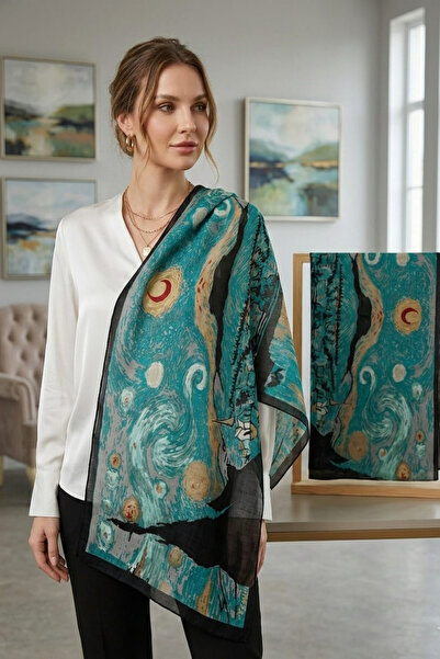 Pure Silk Atelier %100 Saf İpek Van Gogh Yıldızlı Geceler Desenli Lüks Fular ...