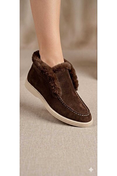 PAPUCUMUN DÜNYASI Dana piele întoarsă CASUAL loafers pantofi de damă cu pene