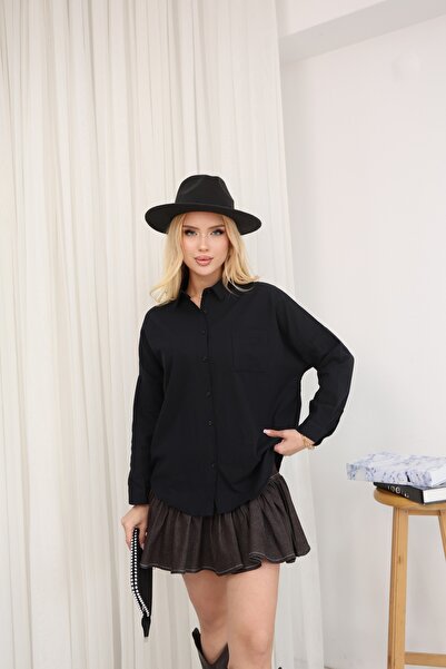 GRODYT Women's Linen Oversized Shirt, Long and Comfortable Cut, Pocketed Butt...