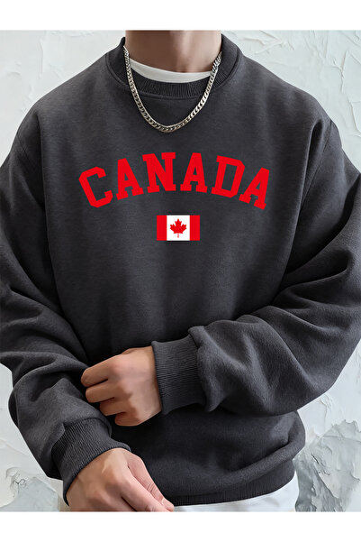 Tarzsokak كندا مطبوع فلاغ ملابس علوية للرجال بغطاء رأس سويت شيرت فضفاض للخريف...